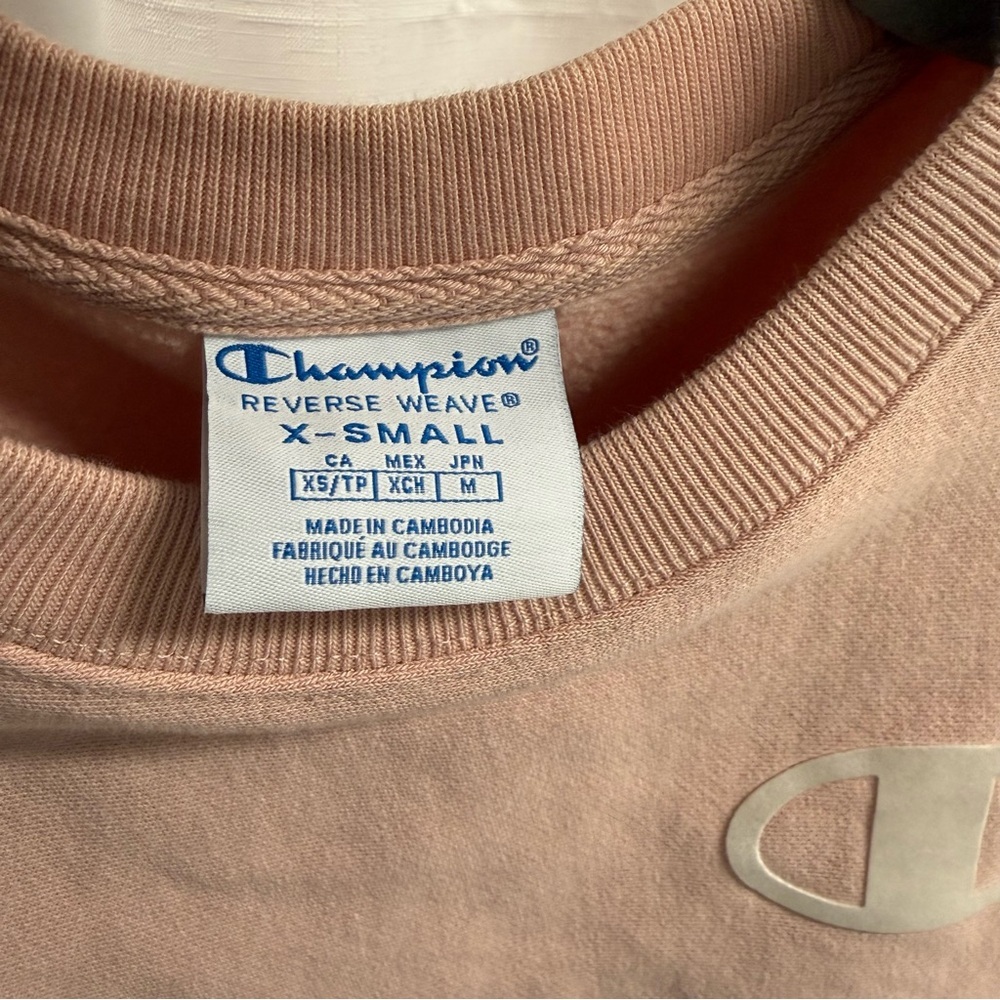 Champion Cropped Sweatshirt Blush Pink/ Dusty Rose XS Logo Sleeve - Picture 3 of 7